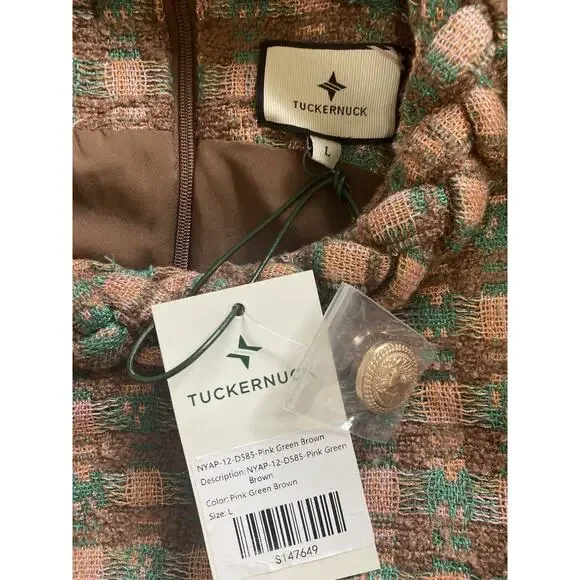 TUCKERNUCK Neapolitan Tweed Sleeveless Jackie Dress Brown Green Size Large - Picture 9 of 11